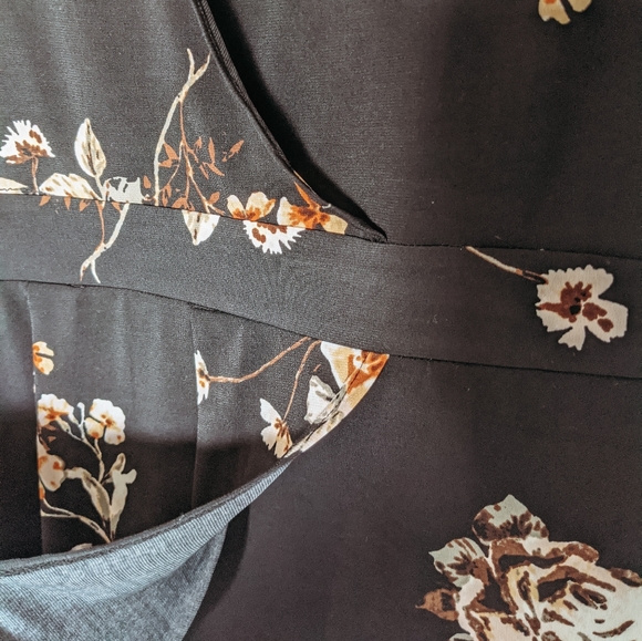 Black Floral Wrap Style Dress - Picture 2 of 3